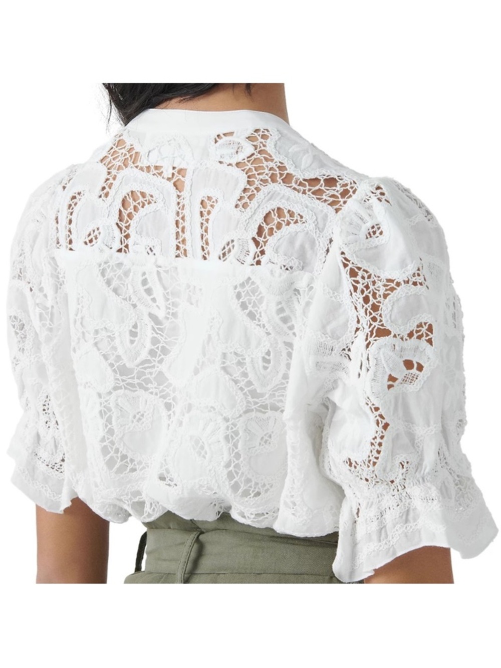 BA&SH Irkin Guipure Lace White Short Sleeve Button Down Blouse Small $230 - Picture 3 of 16